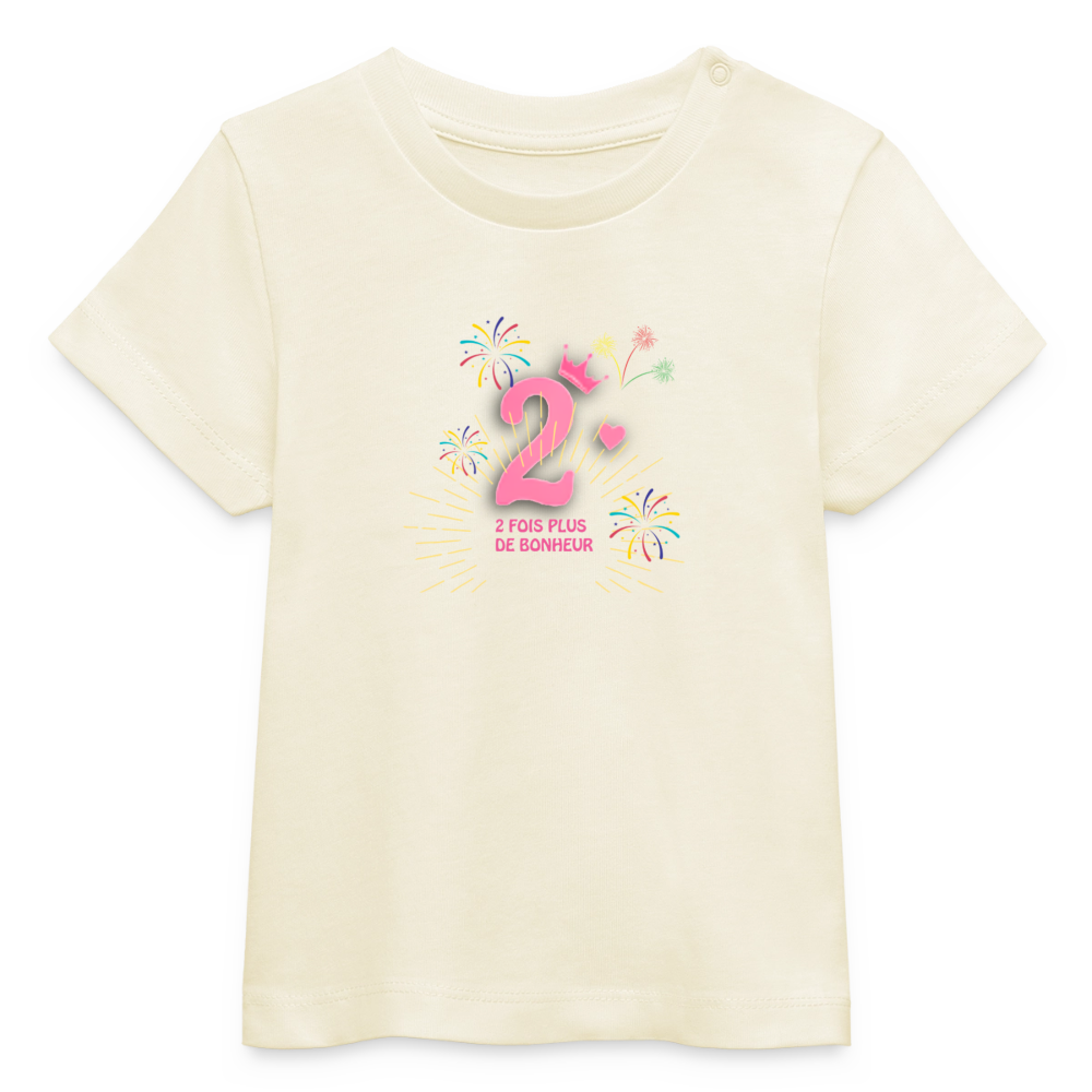 T-shirt bébé bio Stanley/Stella anniaversaire 2 ans Ntifafa rose - Lusoquot - écru doux