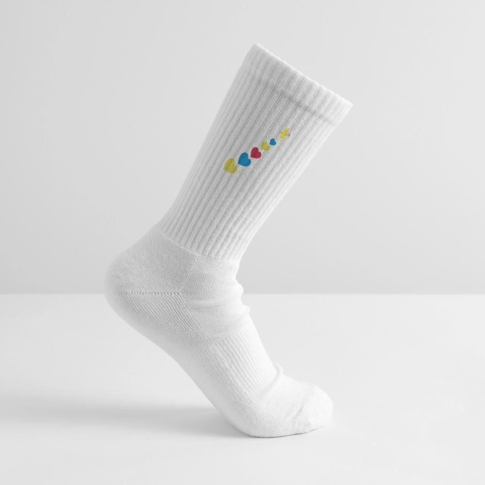 Chaussettes de tennis bio enfant trisomie 21 Paix jaune - Lusoquot - blanc