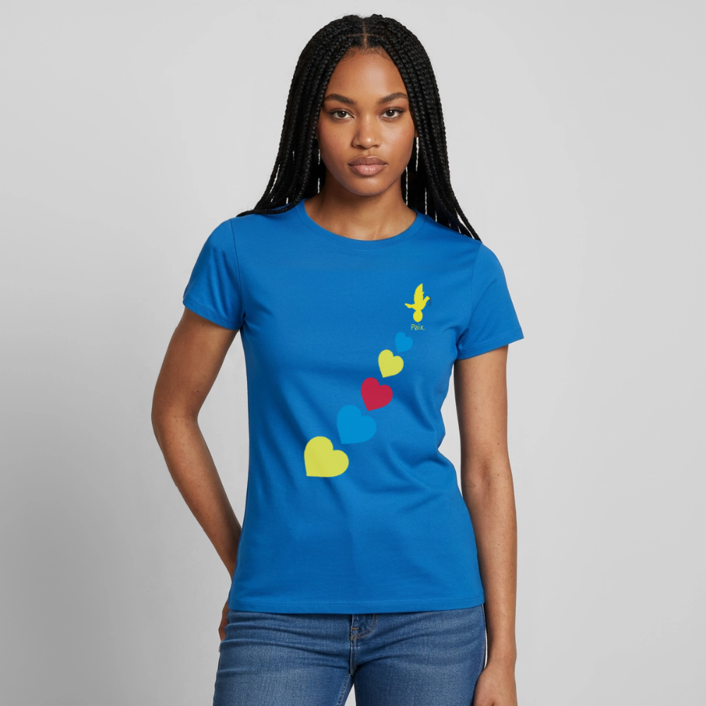T-shirt Femme trisomie 21 Paix jaune - Lusoquot - bleu royal