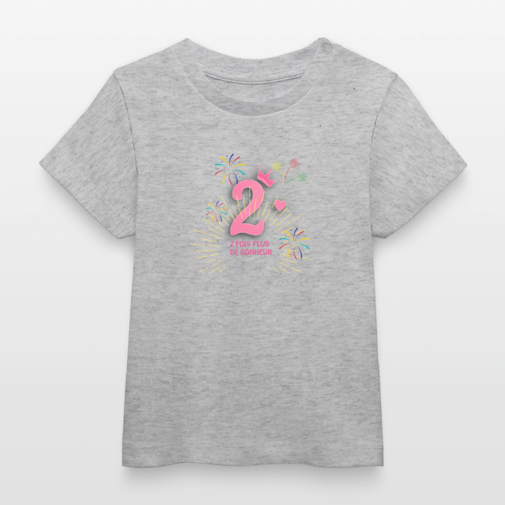 T-shirt bébé bio Stanley/Stella anniaversaire 2 ans Ntifafa rose - Lusoquot - gris chiné