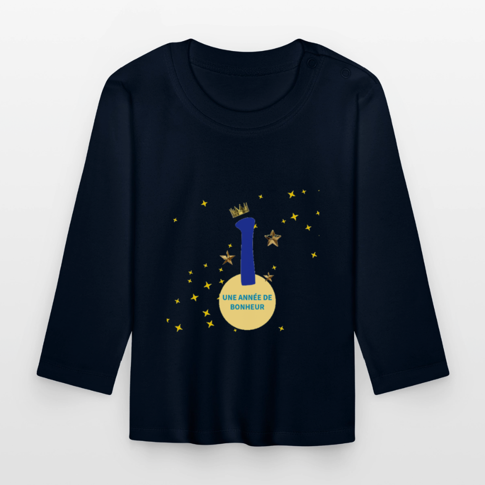 T-shirt manches longues Bébé anniversaire 1 an Paix bleu - Lusoquot - marine