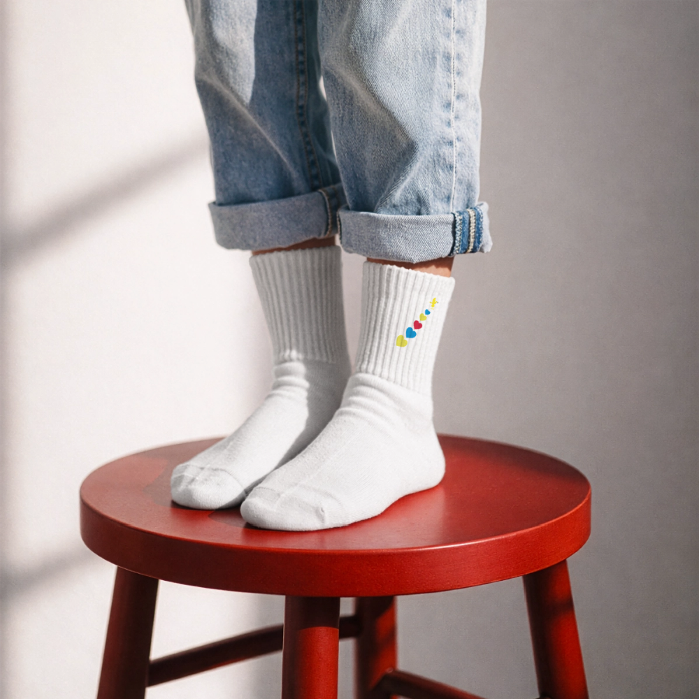 Chaussettes de tennis bio enfant trisomie 21 Paix jaune - Lusoquot - blanc