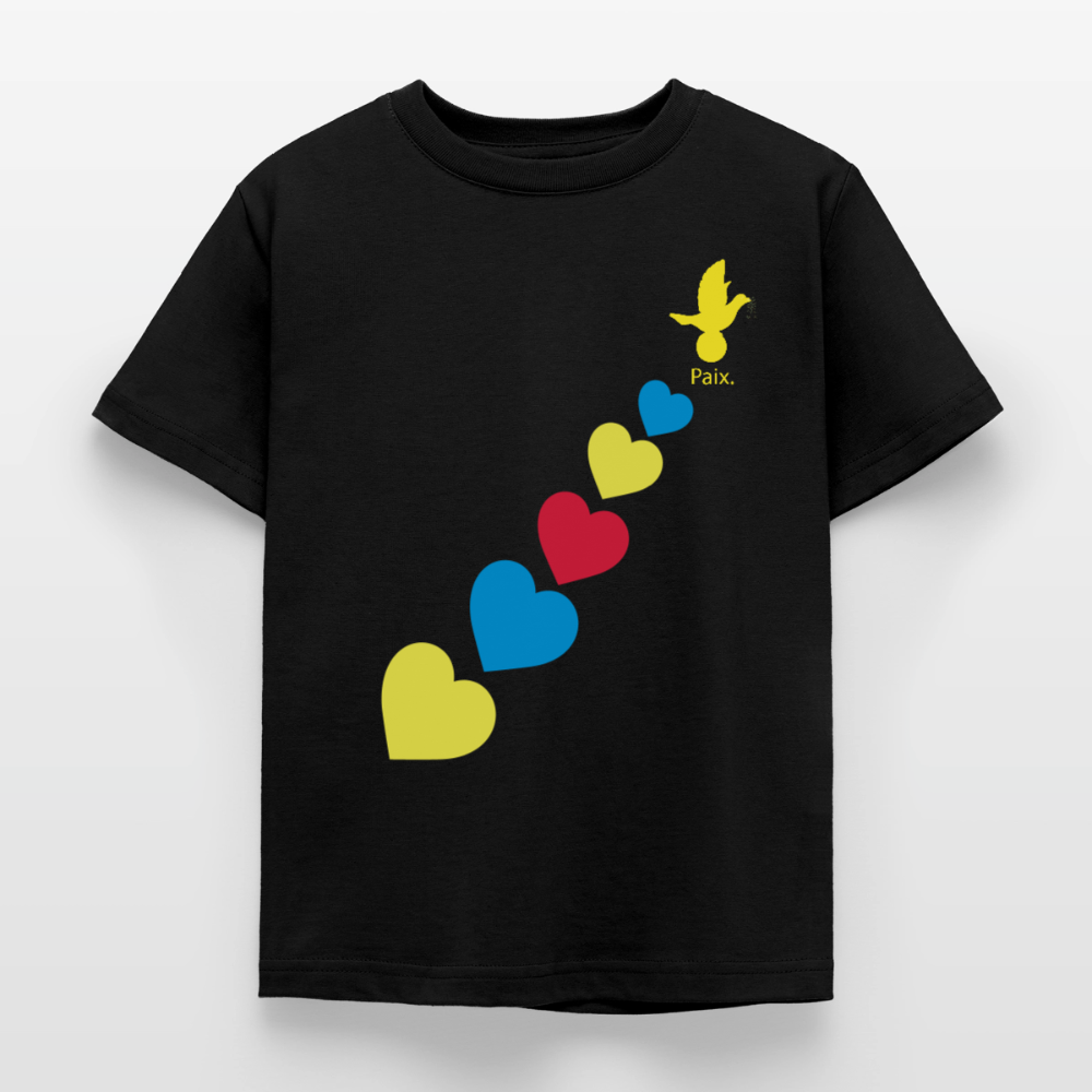 T-shirt Enfant trisomie 21 Paix jaune - Lusoquot - noir
