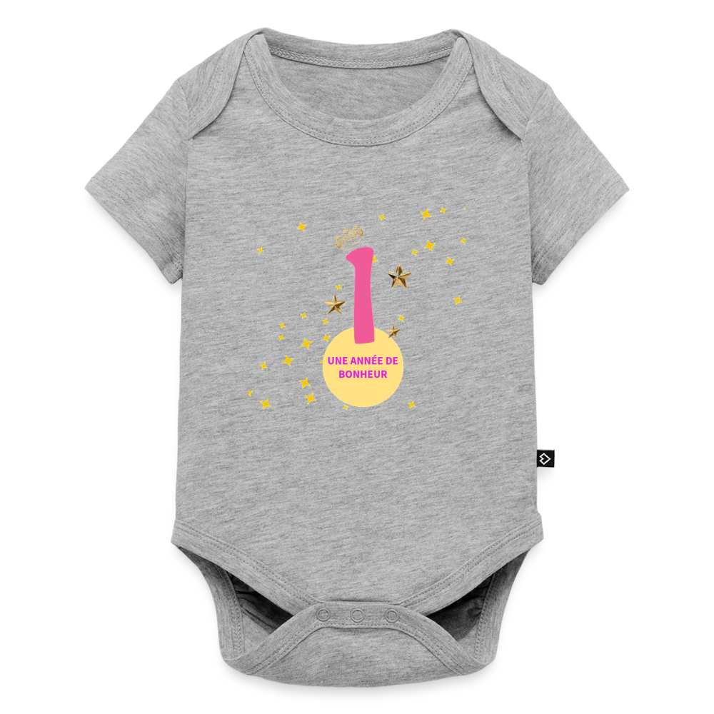 Body Bébé bio manches courtes anniversaire 1 an - Lusoquot - gris chiné