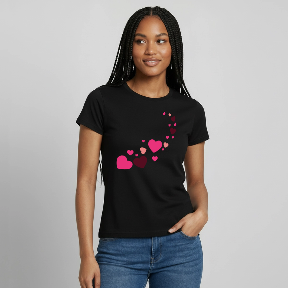 T-shirt Femme coeur Peace rose  - Lusoquot - noir