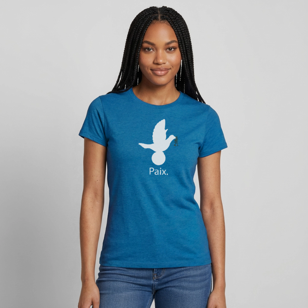 T-shirt Femme Paix blanc - Lusoquot - bleu saphir antique chiné