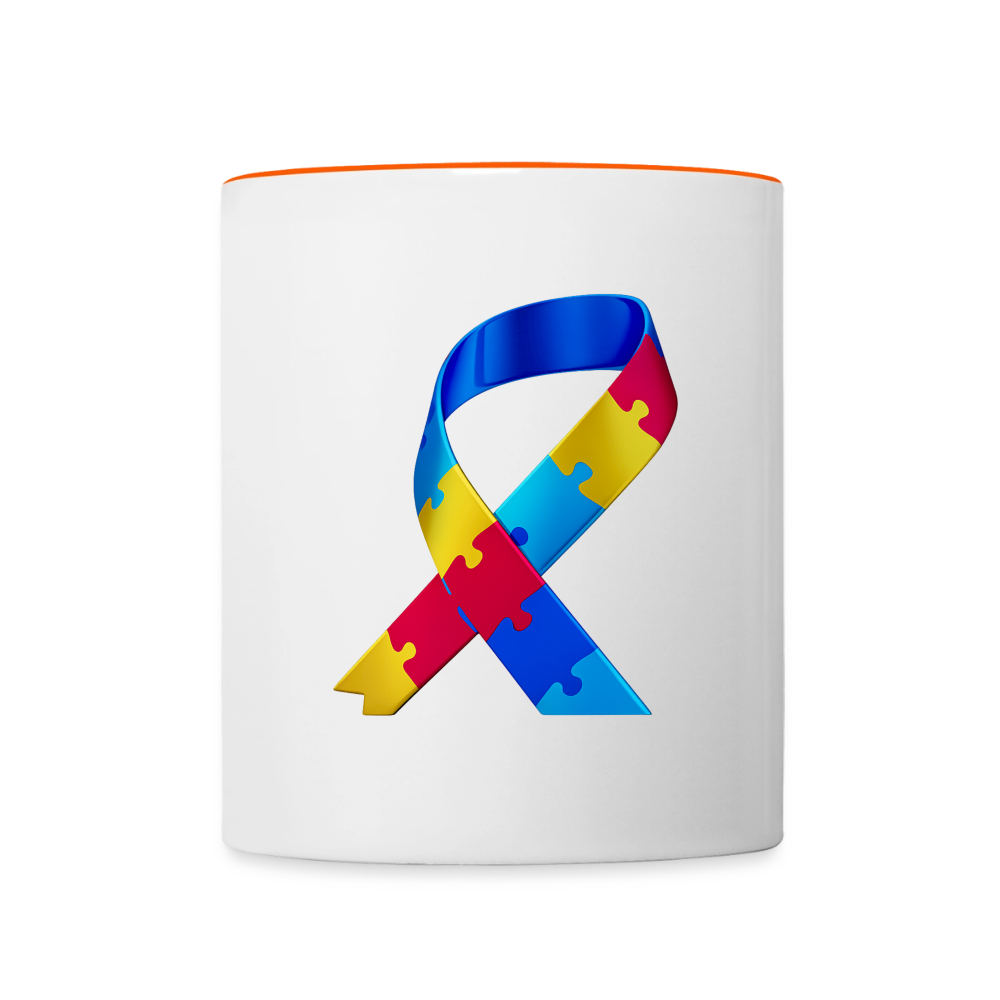 Mug contrasté trisomie 21 Paix jaune - Lusoquot - blanc/orange