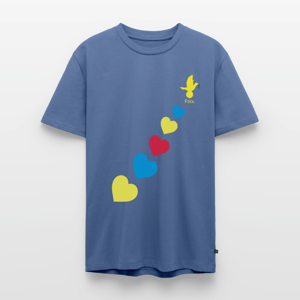 T-shirt Premium Homme trisomie 21  Paix jaune - Lusoquot - bleu pigeon