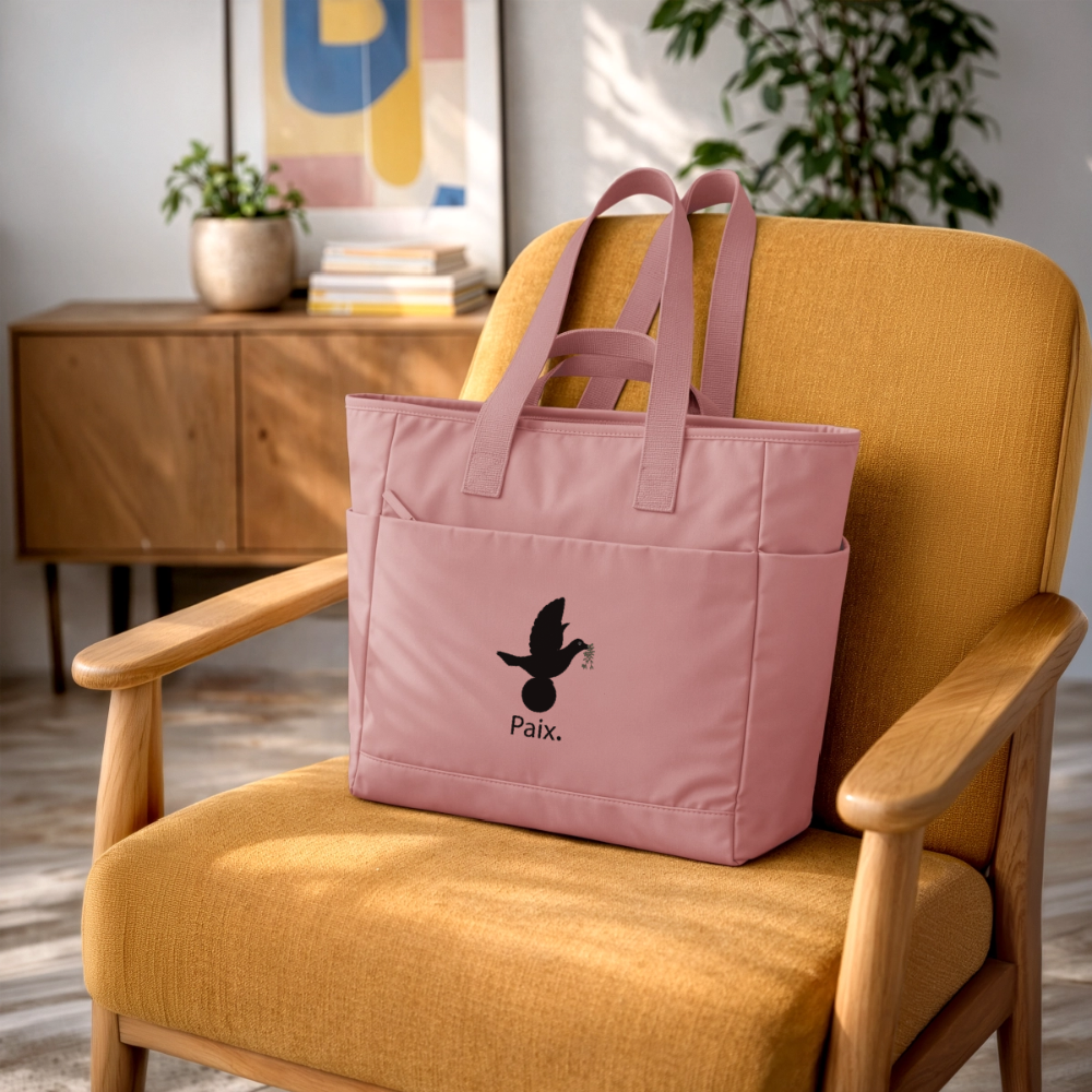 Sac matelassé déperlant Paix noir - Lusoquot - rose poudré