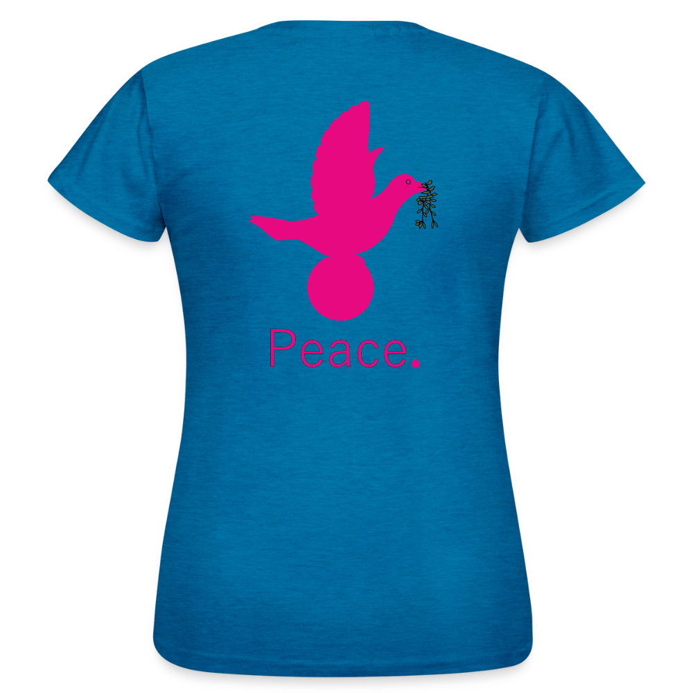 T-shirt Femme coeur Peace rose  - Lusoquot - bleu saphir antique chiné