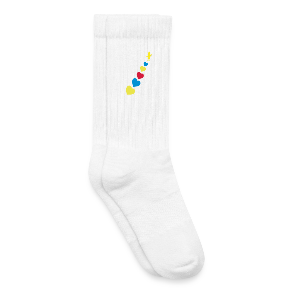 Chaussettes de tennis bio enfant trisomie 21 Paix jaune - Lusoquot - blanc