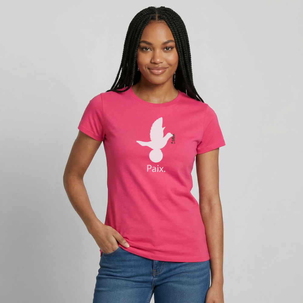 T-shirt Femme Paix blanc - Lusoquot - rose azalée