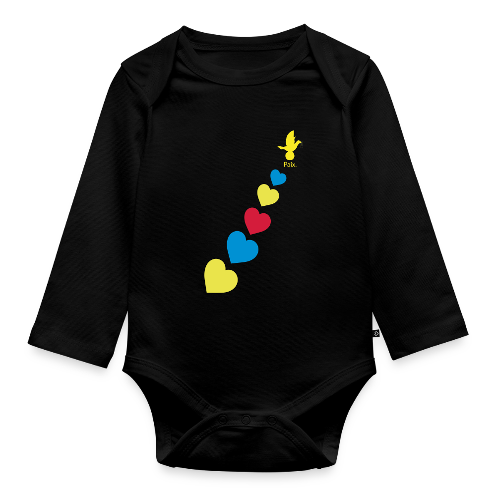 Body Bébé bio manches longues trisomie Paix jaune - Lusoquot - noir