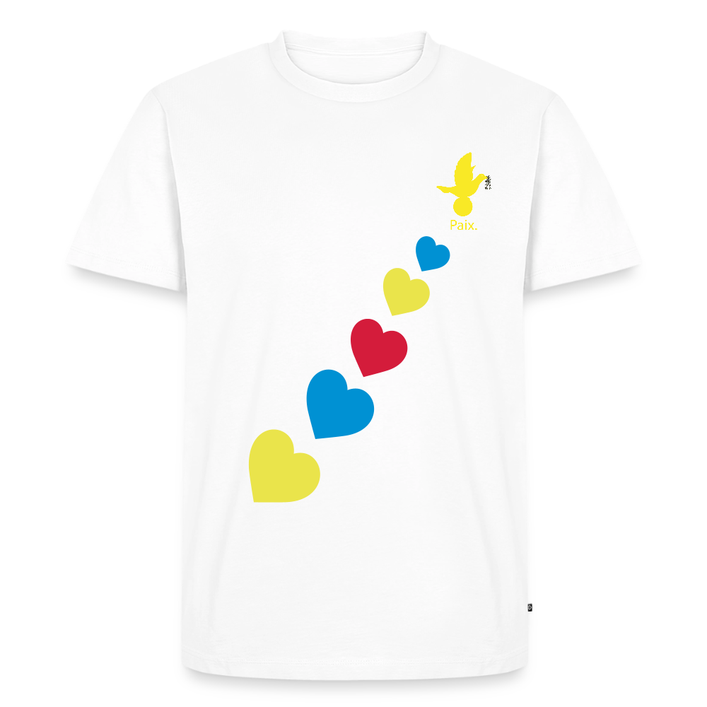 T-shirt Premium Homme trisomie 21  Paix jaune - Lusoquot - blanc