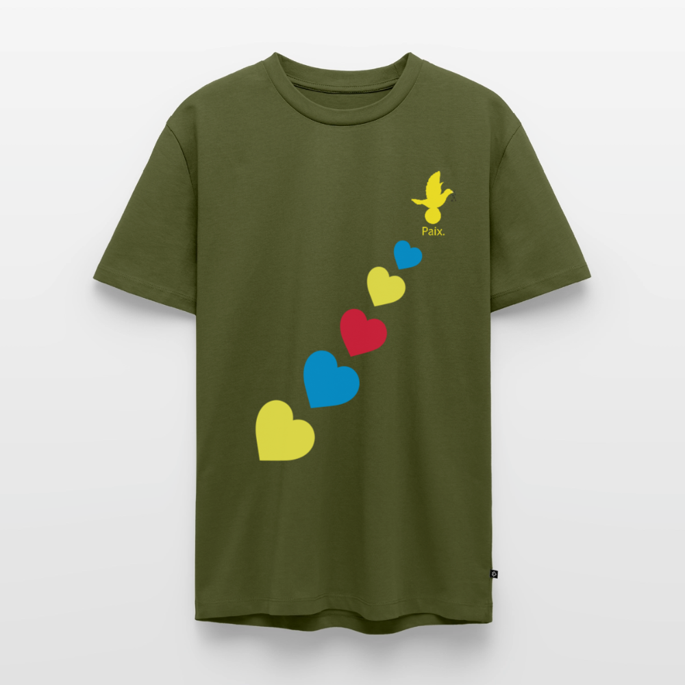 T-shirt Premium Homme trisomie 21  Paix jaune - Lusoquot - kaki