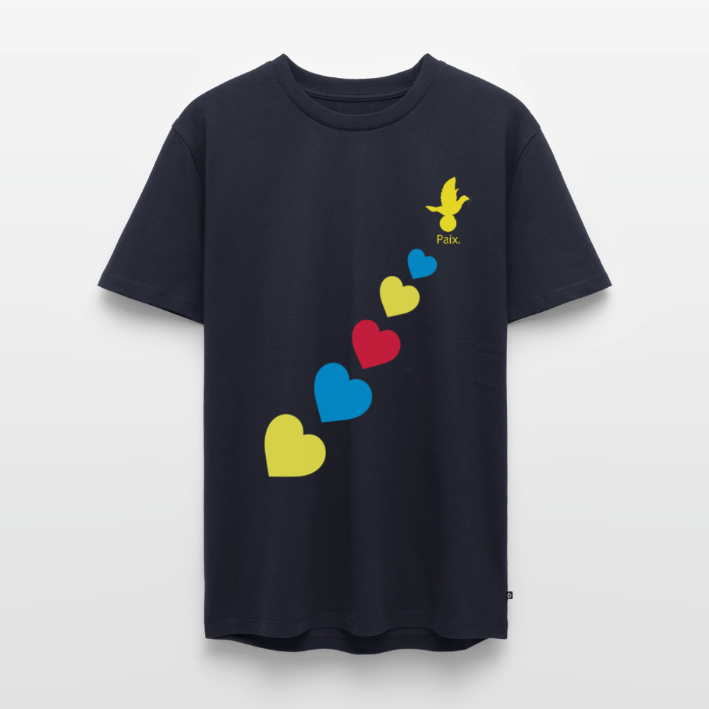 T-shirt Premium Homme trisomie 21  Paix jaune - Lusoquot - bleu marine