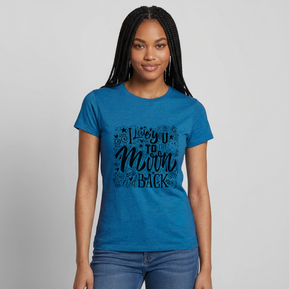 T-shirt Femme I love you to moon and back Peace noir - Lusoquot - bleu saphir antique chiné