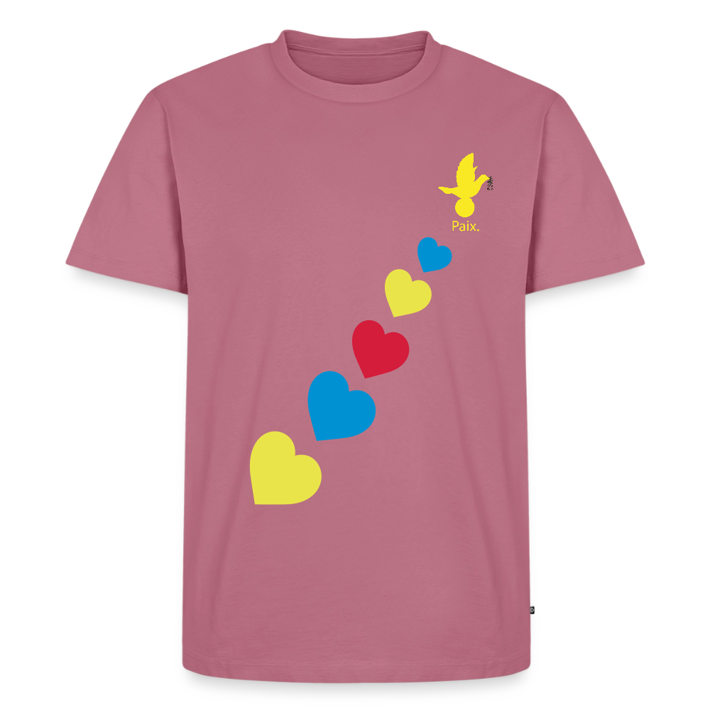 T-shirt Premium Homme trisomie 21  Paix jaune - Lusoquot - mauve
