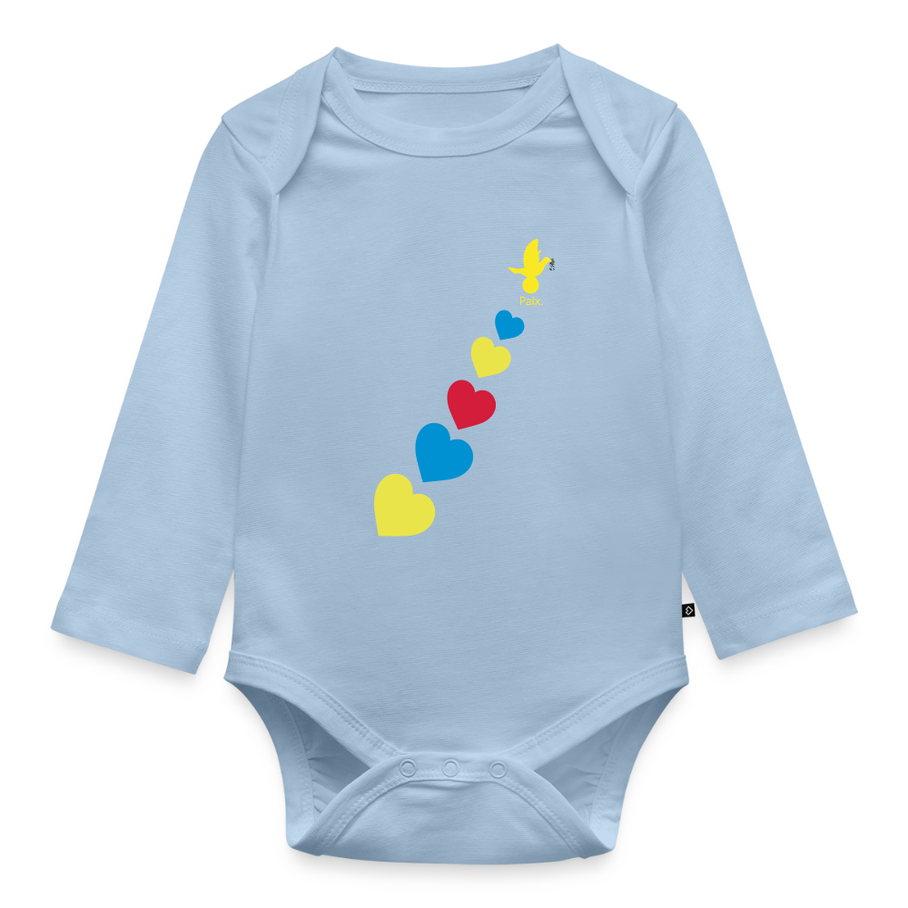 Body Bébé bio manches longues trisomie Paix jaune - Lusoquot - bleu clair