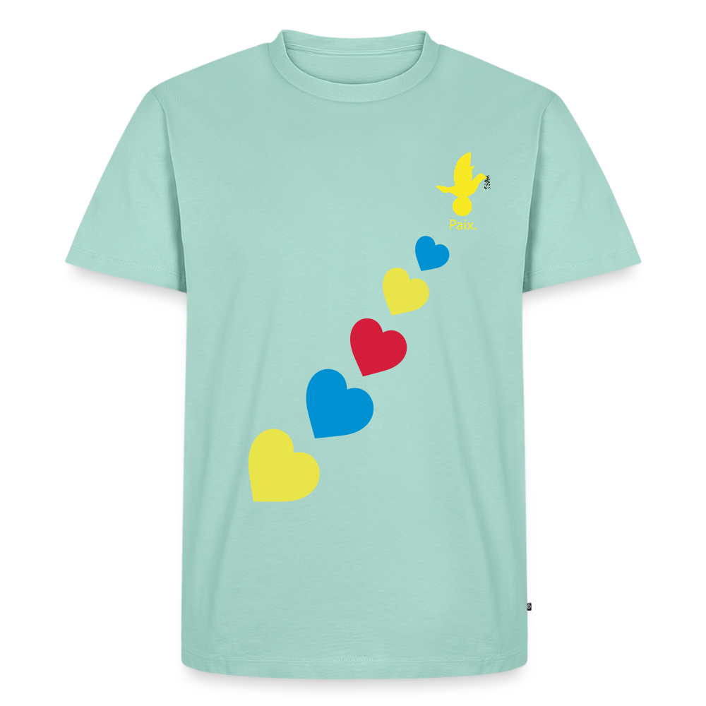 T-shirt Premium Homme trisomie 21  Paix jaune - Lusoquot - menthe 