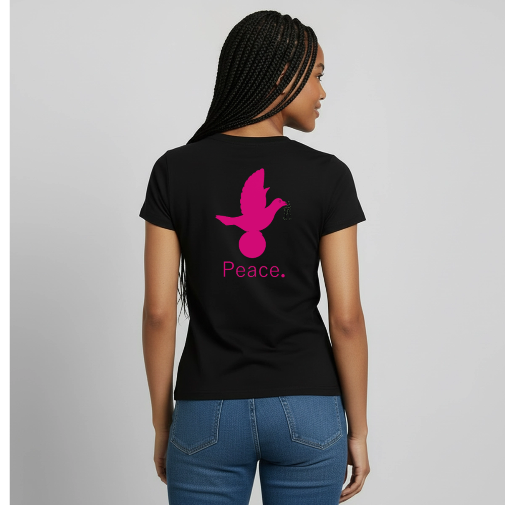 T-shirt Femme coeur Peace rose  - Lusoquot - noir