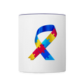 Mug contrasté trisomie 21 Paix jaune - Lusoquot - blanc/bleu cobalt