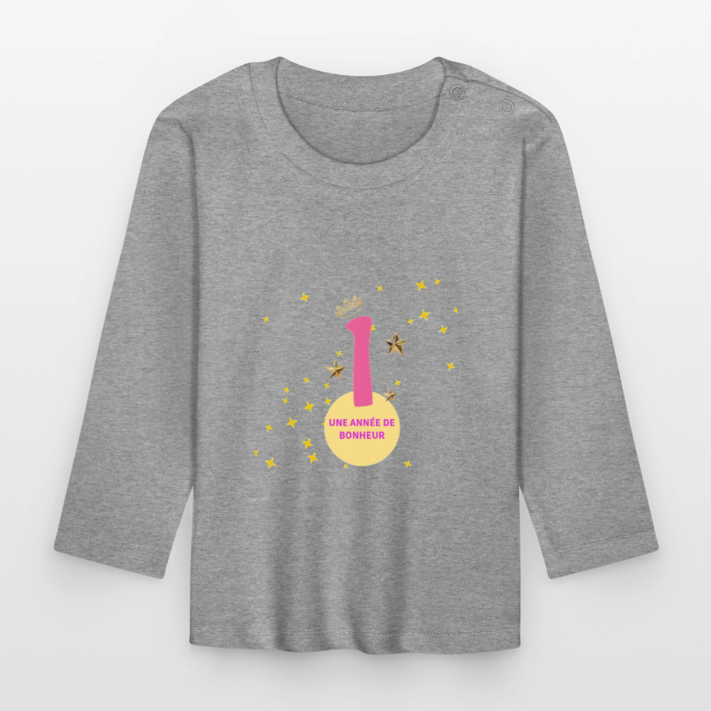 T-shirt manches longues Bébé anniversaire 1an - Lusoquot - gris chiné