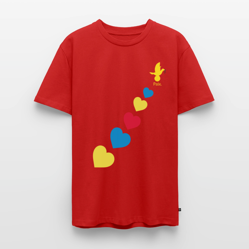 T-shirt Premium Homme trisomie 21  Paix jaune - Lusoquot - rouge