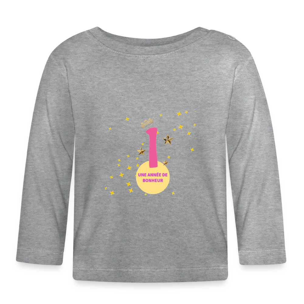 T-shirt manches longues Bébé anniversaire 1an - Lusoquot - gris chiné