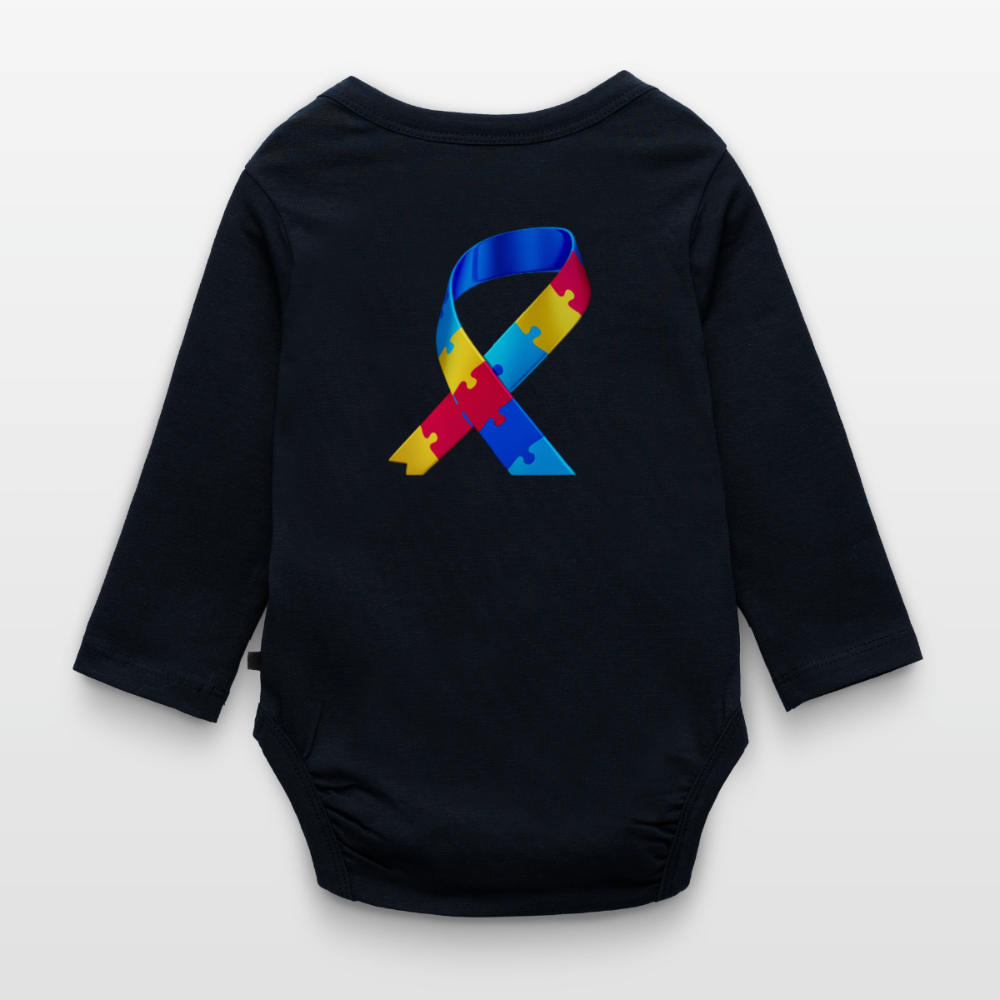 Body Bébé bio manches longues trisomie Paix jaune - Lusoquot - bleu marine