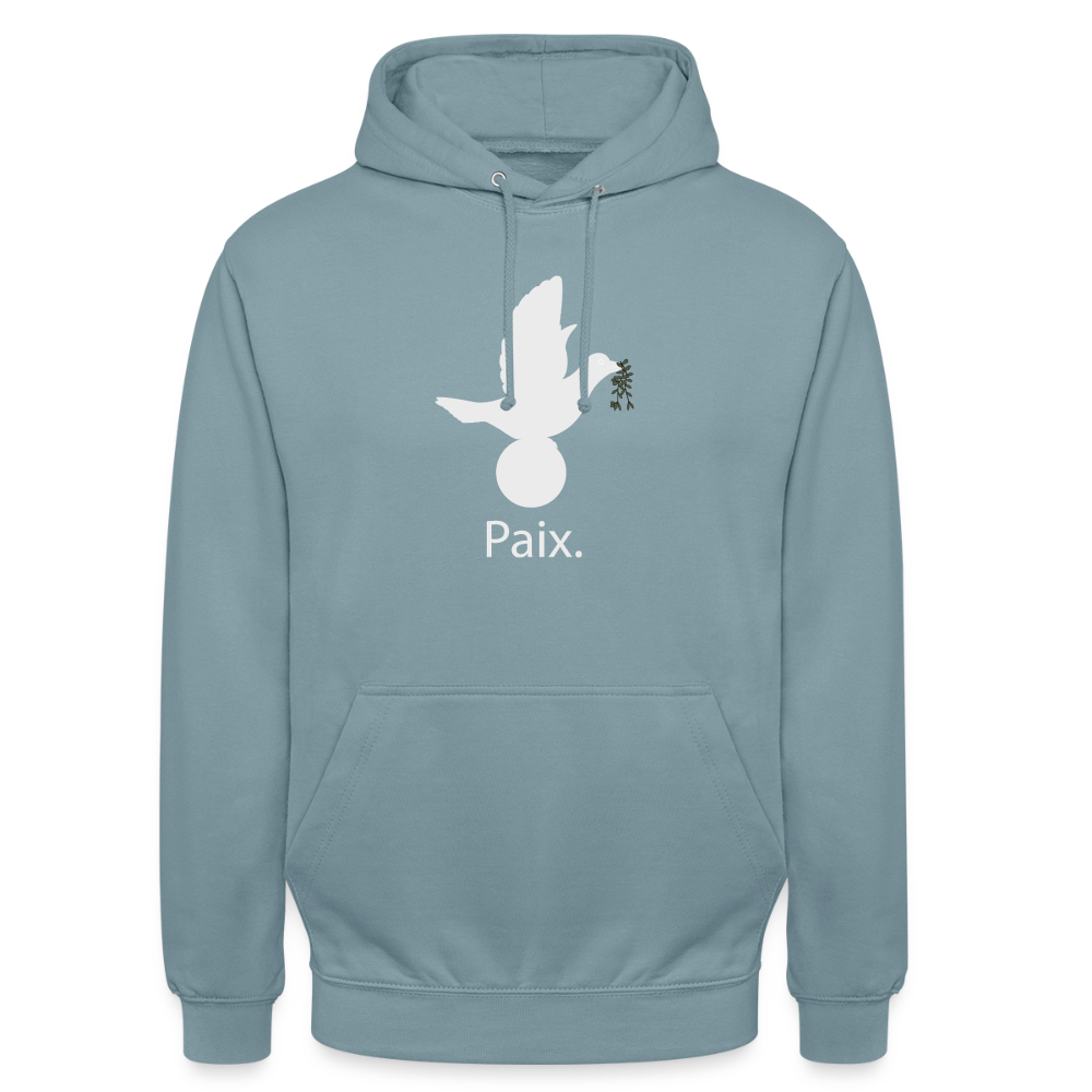 Sweat-shirt à capuche unisexe Paix blanc - Lusoquot - bleu fumée