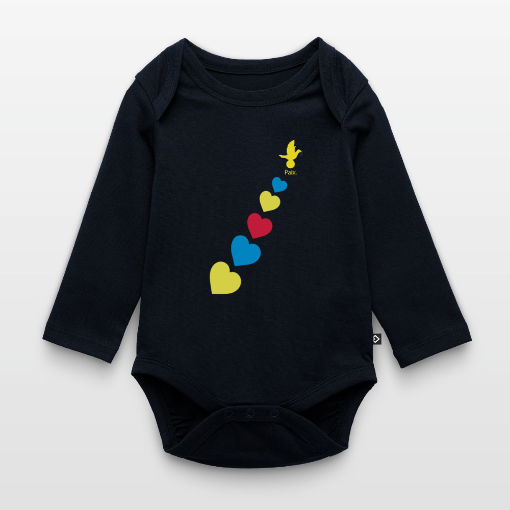 Body Bébé bio manches longues trisomie Paix jaune - Lusoquot - bleu marine