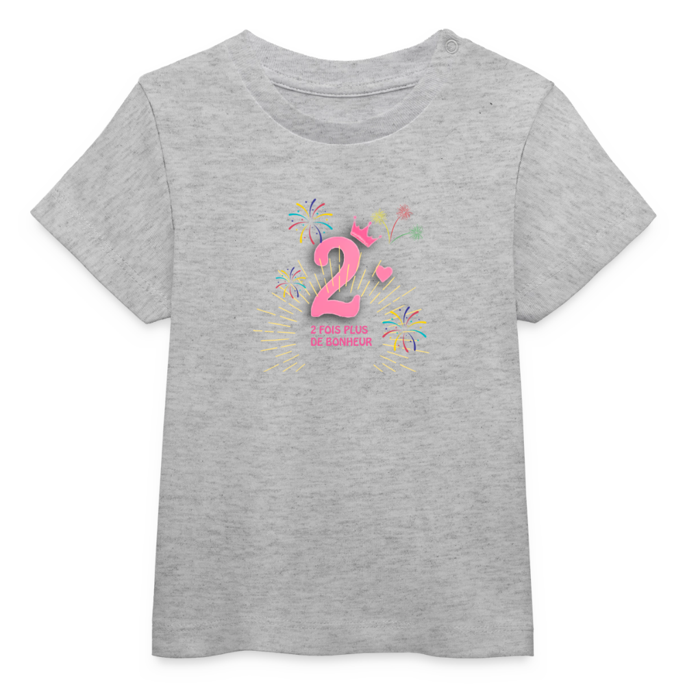 T-shirt bébé bio Stanley/Stella anniaversaire 2 ans Ntifafa rose - Lusoquot - gris chiné