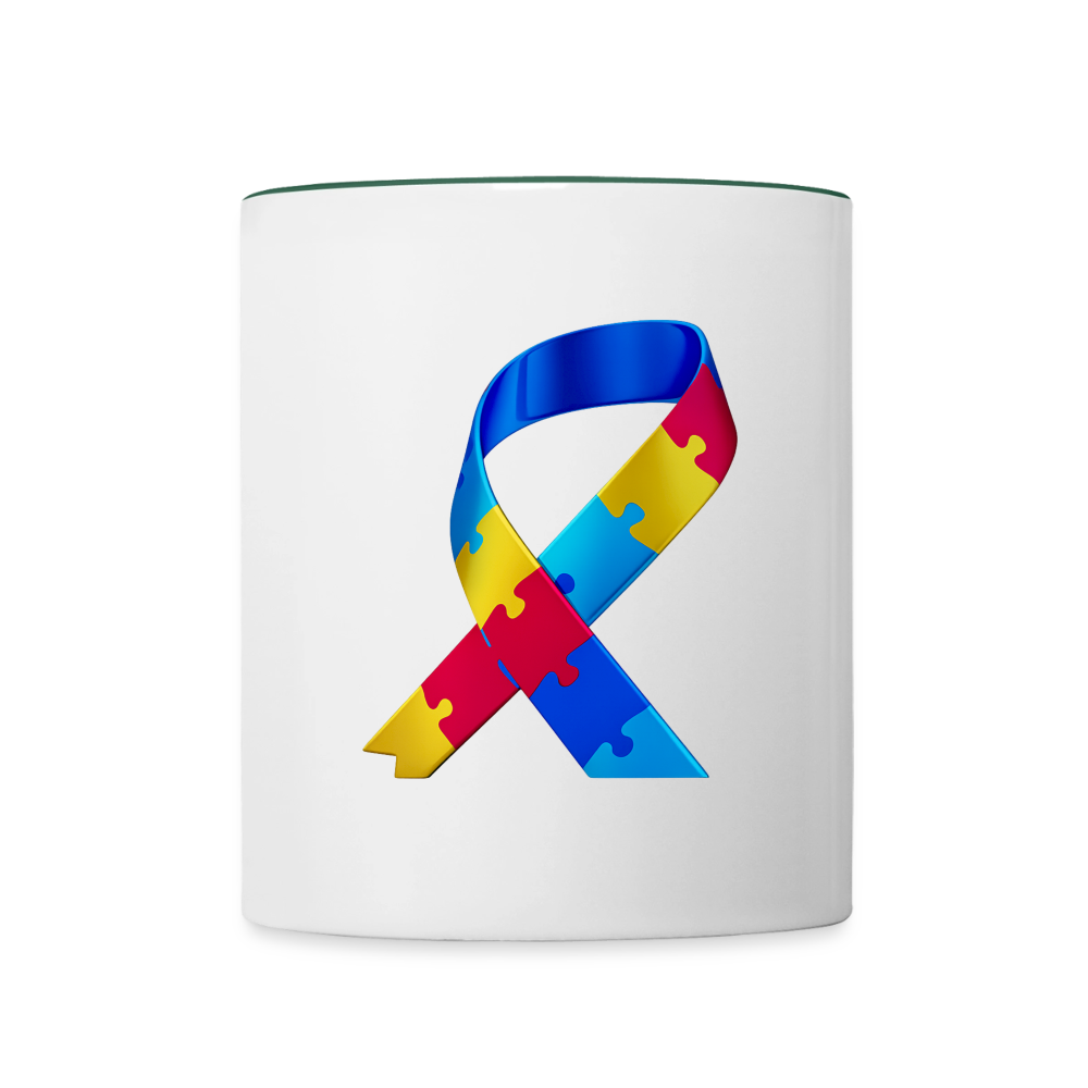 Mug contrasté trisomie 21 Paix jaune - Lusoquot - blanc/vert foncé