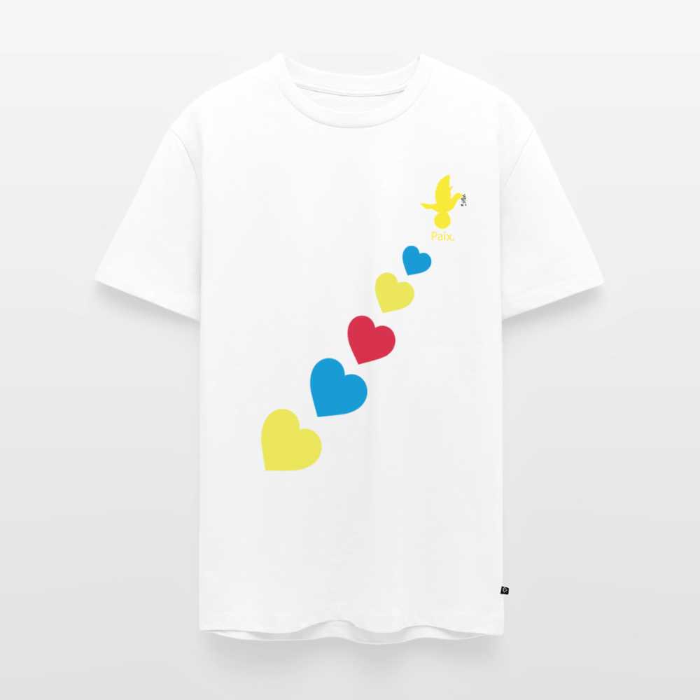 T-shirt Premium Homme trisomie 21  Paix jaune - Lusoquot - blanc
