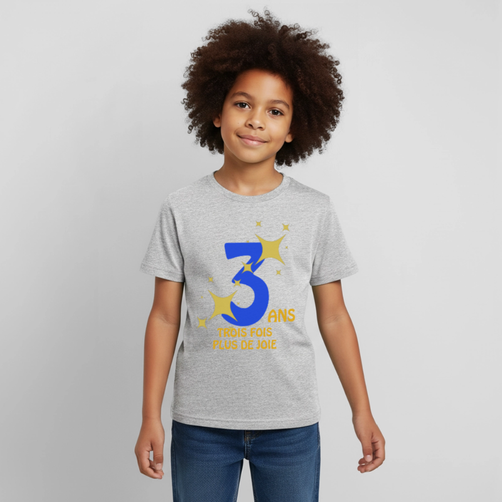 T-shirt Enfant anniversaire 3 ans  Paix bleu - Lusoquot - gris chiné