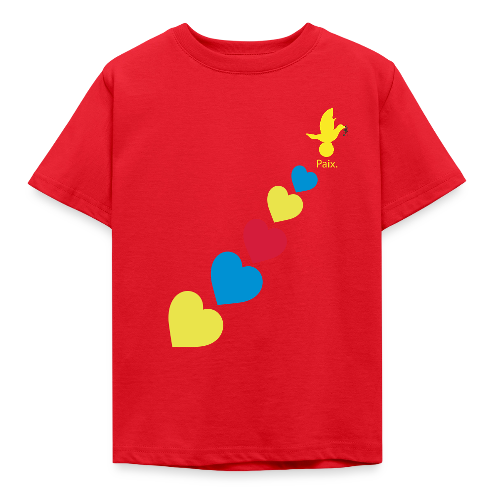 T-shirt Enfant trisomie 21 Paix jaune - Lusoquot - rouge