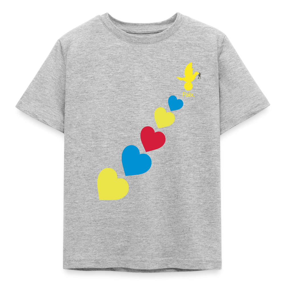 T-shirt Enfant trisomie 21 Paix jaune - Lusoquot - gris chiné