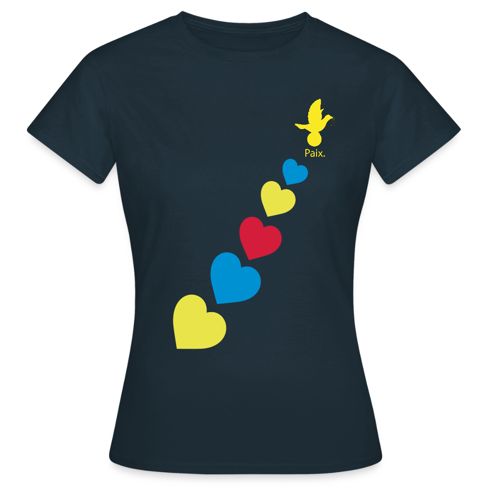 T-shirt Femme trisomie 21 Paix jaune - Lusoquot - marine