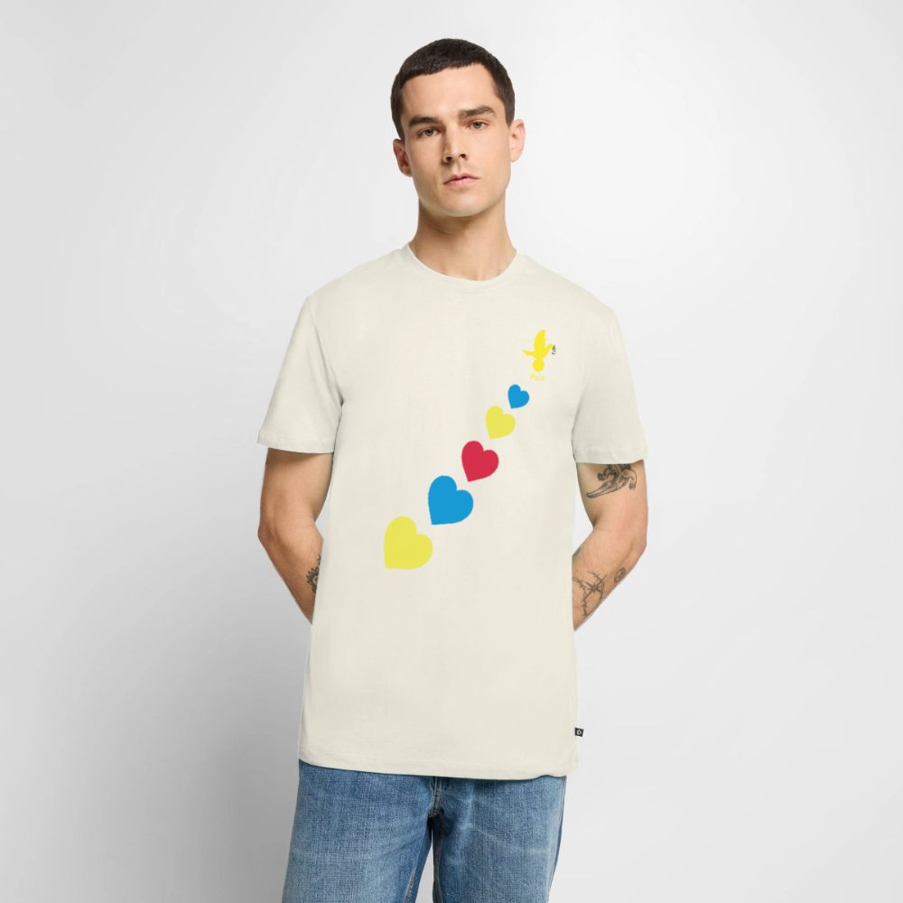 T-shirt Premium Homme trisomie 21  Paix jaune - Lusoquot - blanc cassé