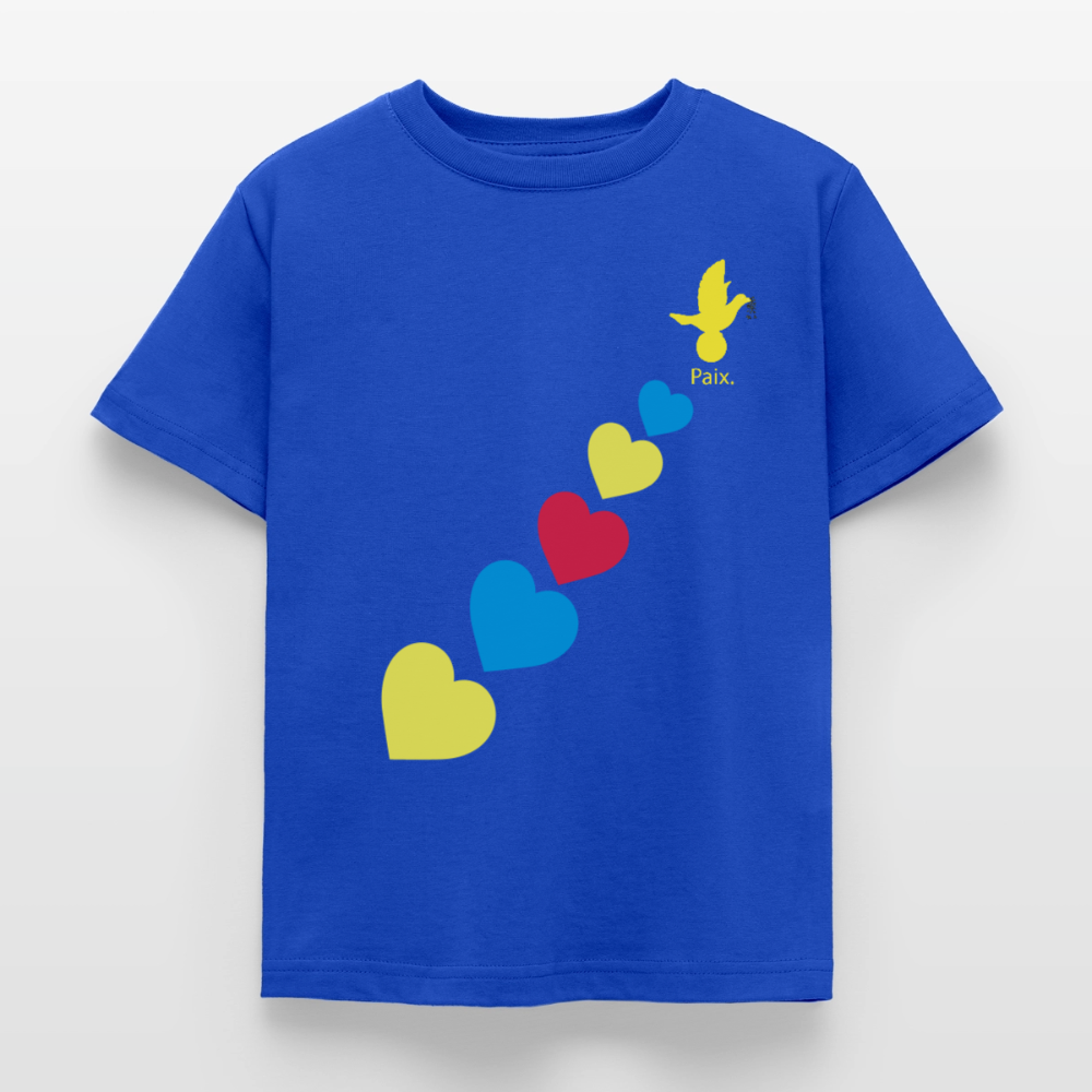 T-shirt Enfant trisomie 21 Paix jaune - Lusoquot - bleu royal
