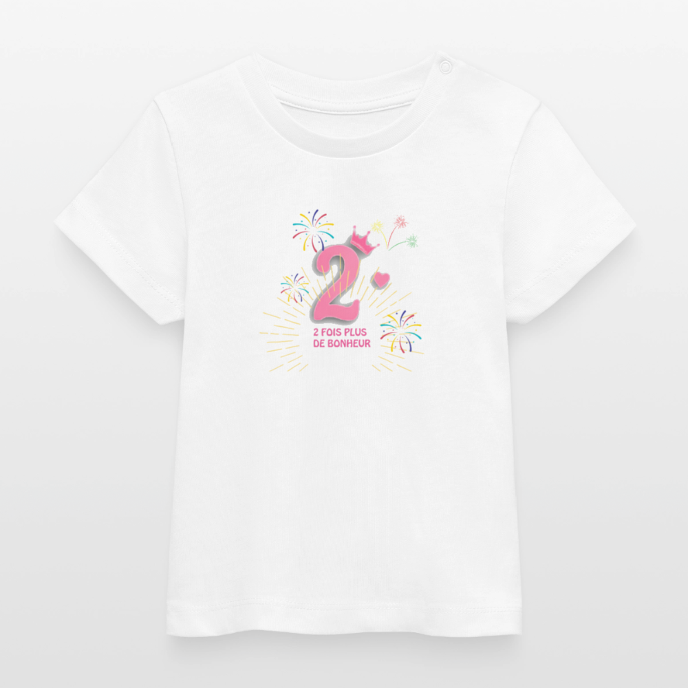 T-shirt bébé bio Stanley/Stella anniaversaire 2 ans Ntifafa rose - Lusoquot - blanc