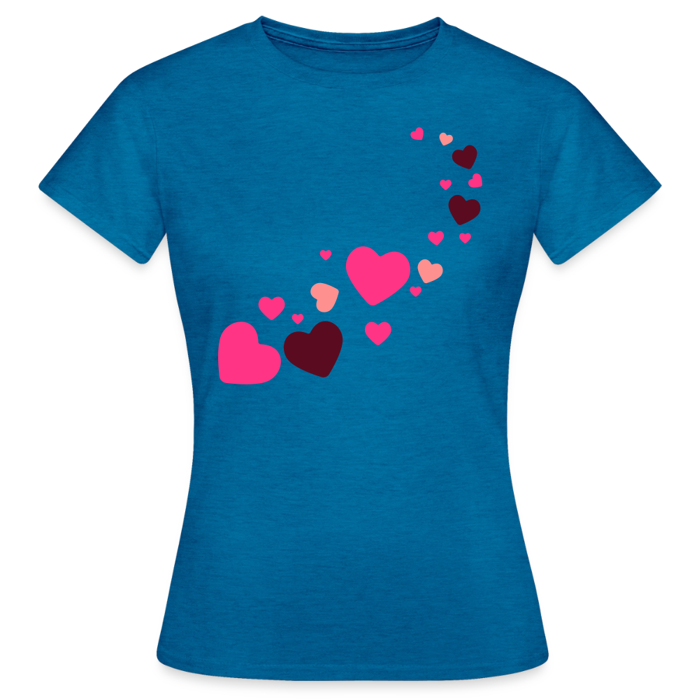 T-shirt Femme coeur Peace rose  - Lusoquot - bleu saphir antique chiné