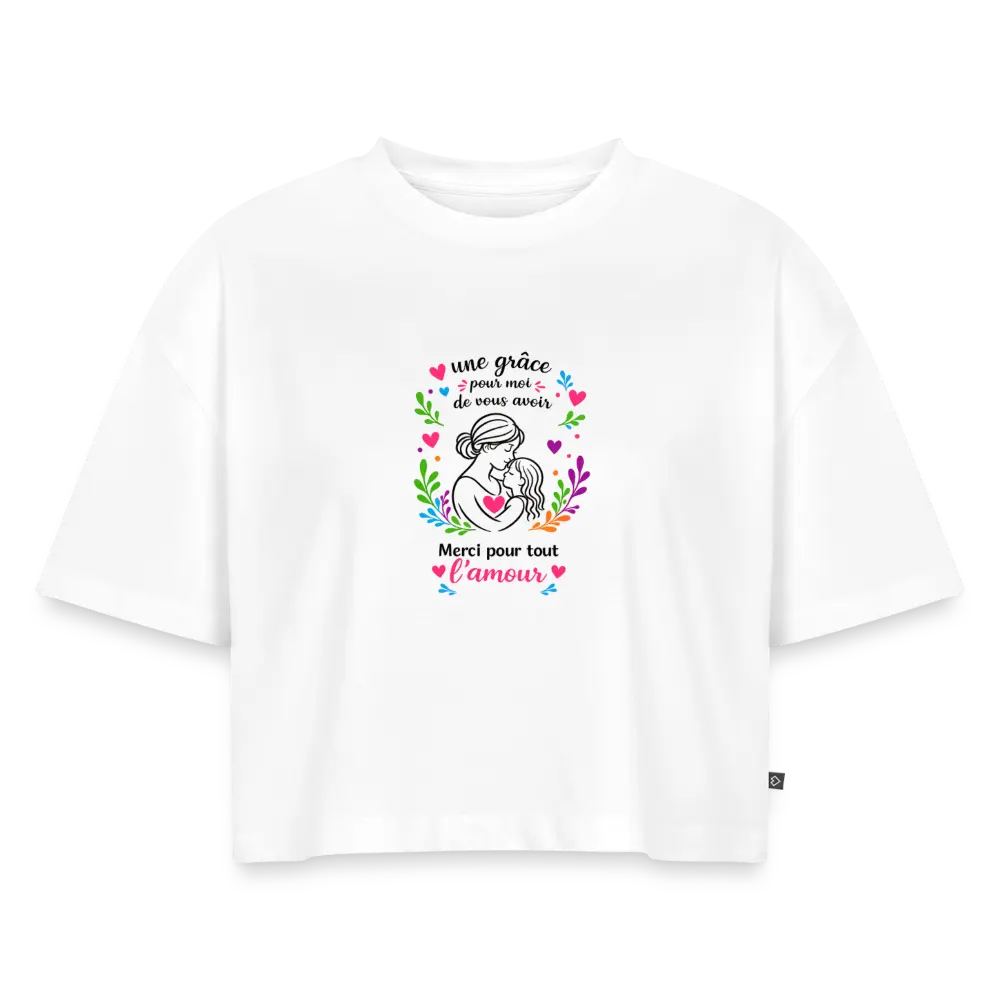 Crop top Premium bio Oversize Femme fête des mères Pax rose - Lusoquot - blanc