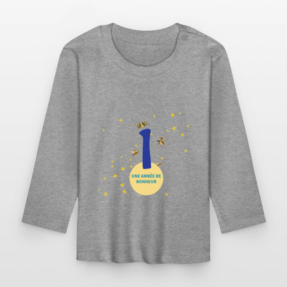 T-shirt manches longues Bébé anniversaire 1 an Paix bleu - Lusoquot - gris chiné