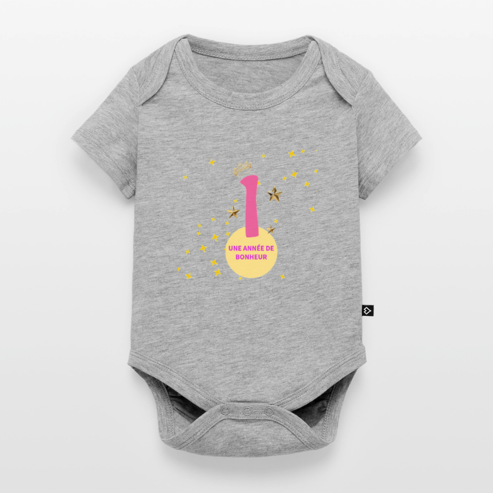 Body Bébé bio manches courtes anniversaire 1 an - Lusoquot - gris chiné