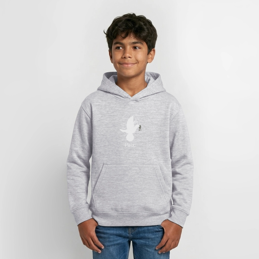 Sweat à capuche Ado Paix blanc - Lusoquot - gris clair chiné