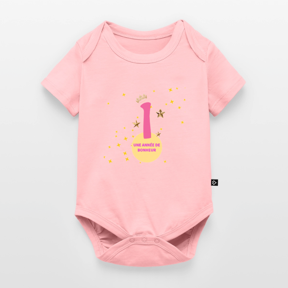 Body Bébé bio manches courtes anniversaire 1 an - Lusoquot - rose