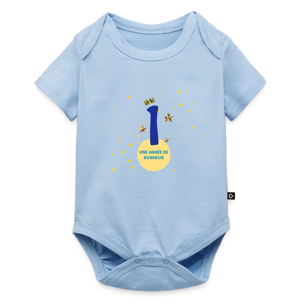 Body Bébé bio manches courtes anniversaire 1an Paix bleu - Lusoquot - bleu clair