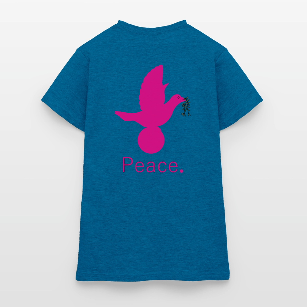 T-shirt Femme coeur Peace rose  - Lusoquot - bleu saphir antique chiné
